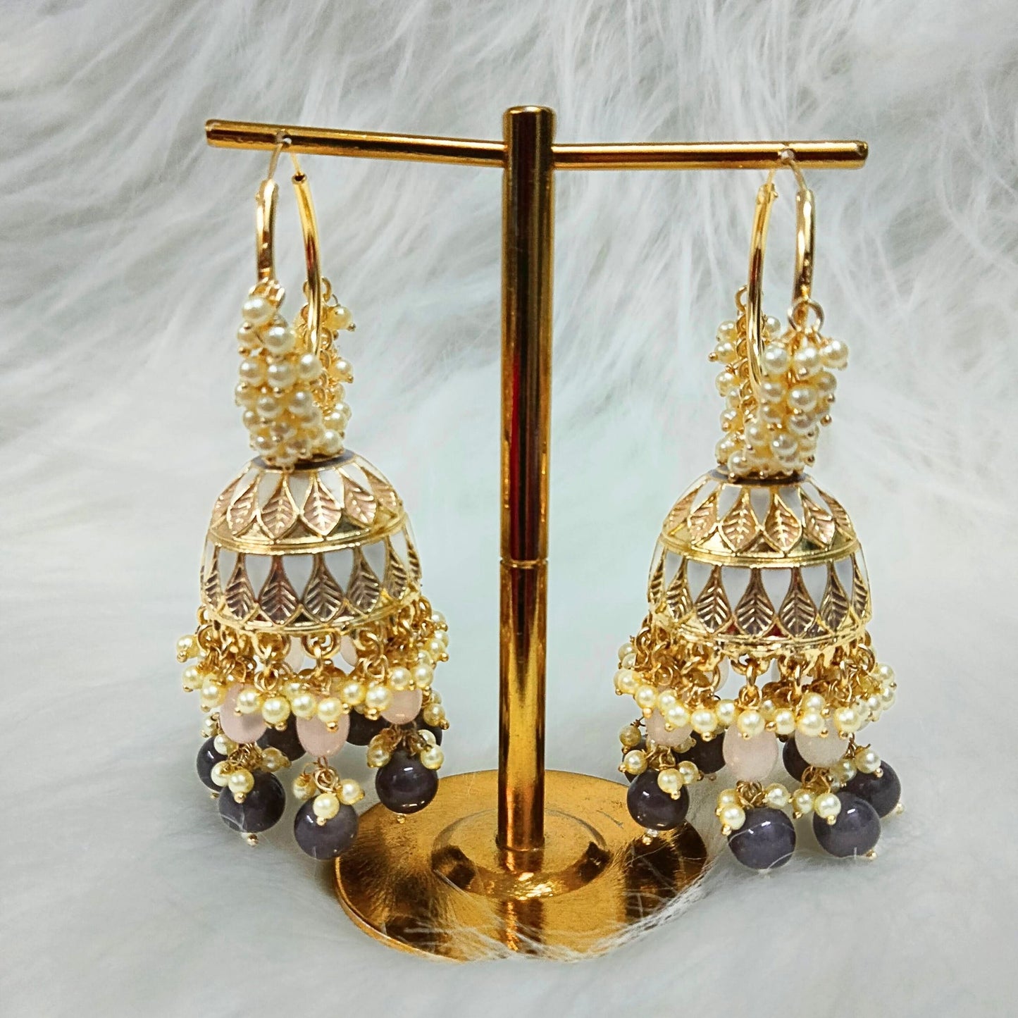 Bdiva 18K Gold Plated Meenakari Enamelled Jhumka Earrings with Semi Cultured Pearls.
