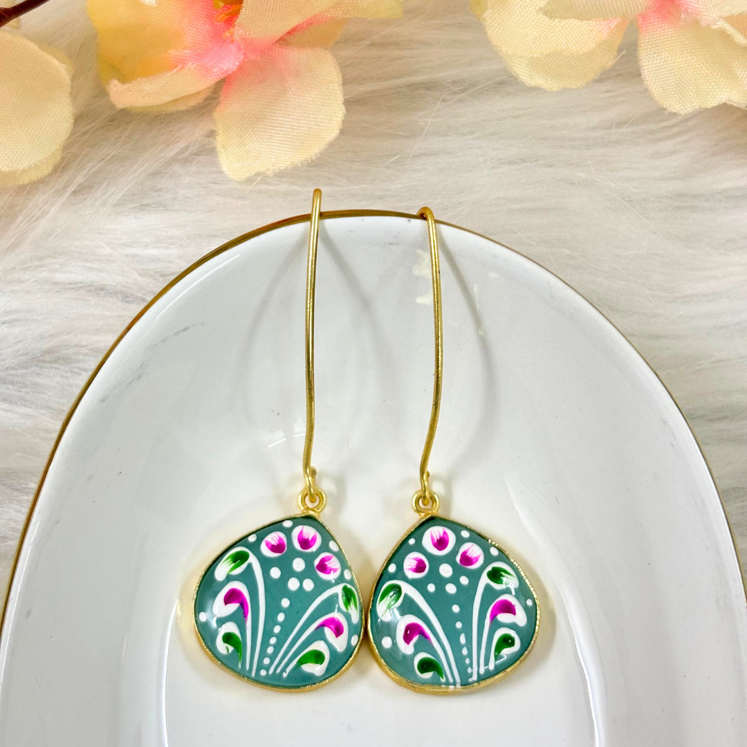 BDiva A Splash of Color Hand-Painted Enamel Drop 18K Gold Plated Earrings