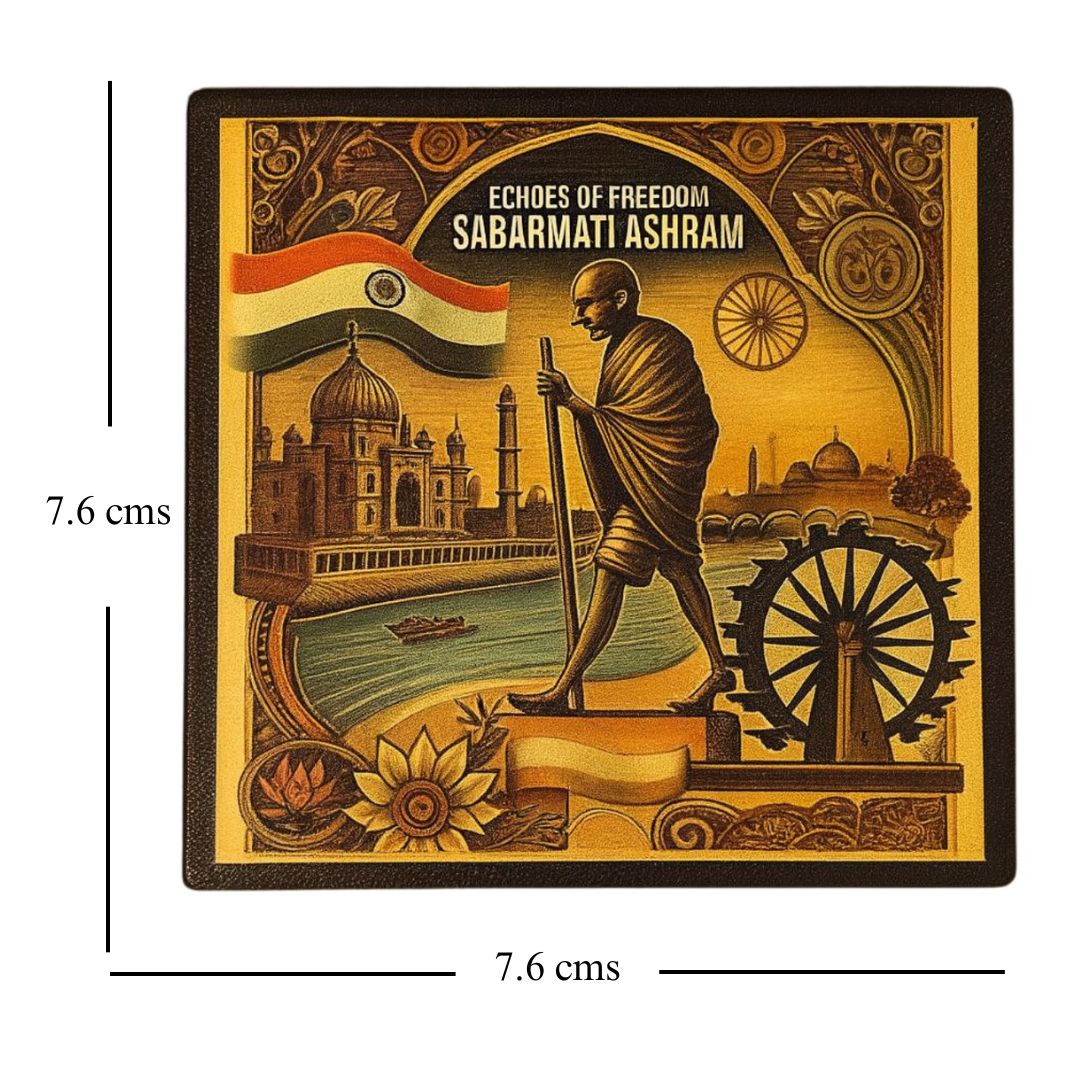 Echoes of Freedom: Sabarmati Ashram Souvenir Wooden Fridge Magnet