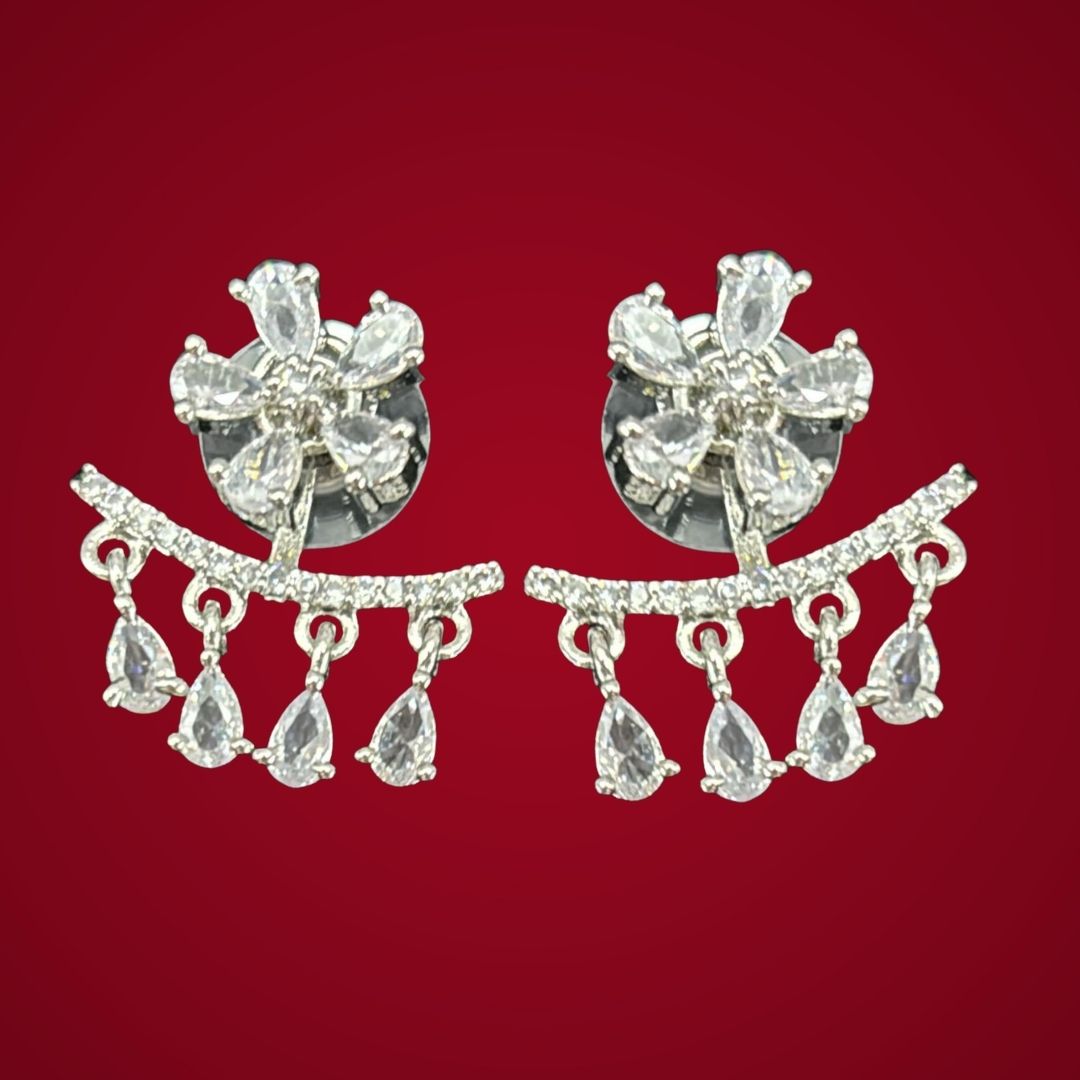 Silver Luxe Bloom Rhodium-Plated 2-in-1 Zirconia Earrings