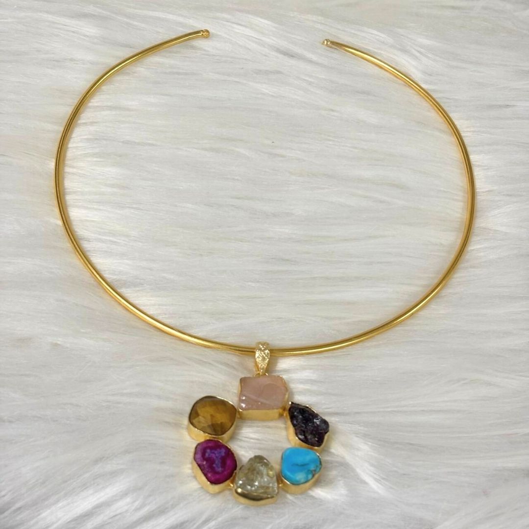 Circle Gold-Plated Multi-Stone Necklace