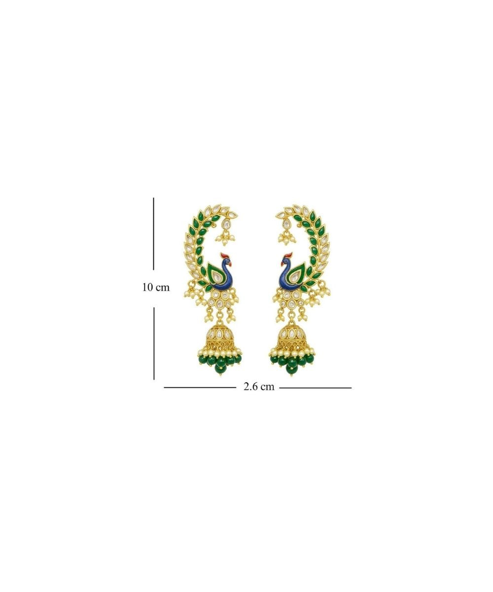 Gold Plated Multi Color Kundan Peacock Style Earrings