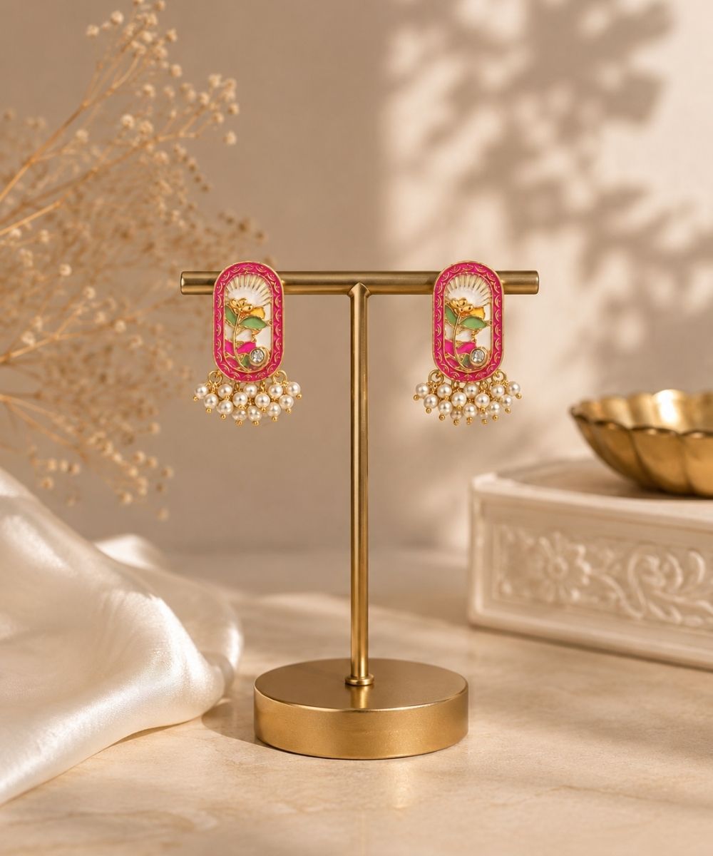 Gold-Plated Red Pearl Stud Earrings