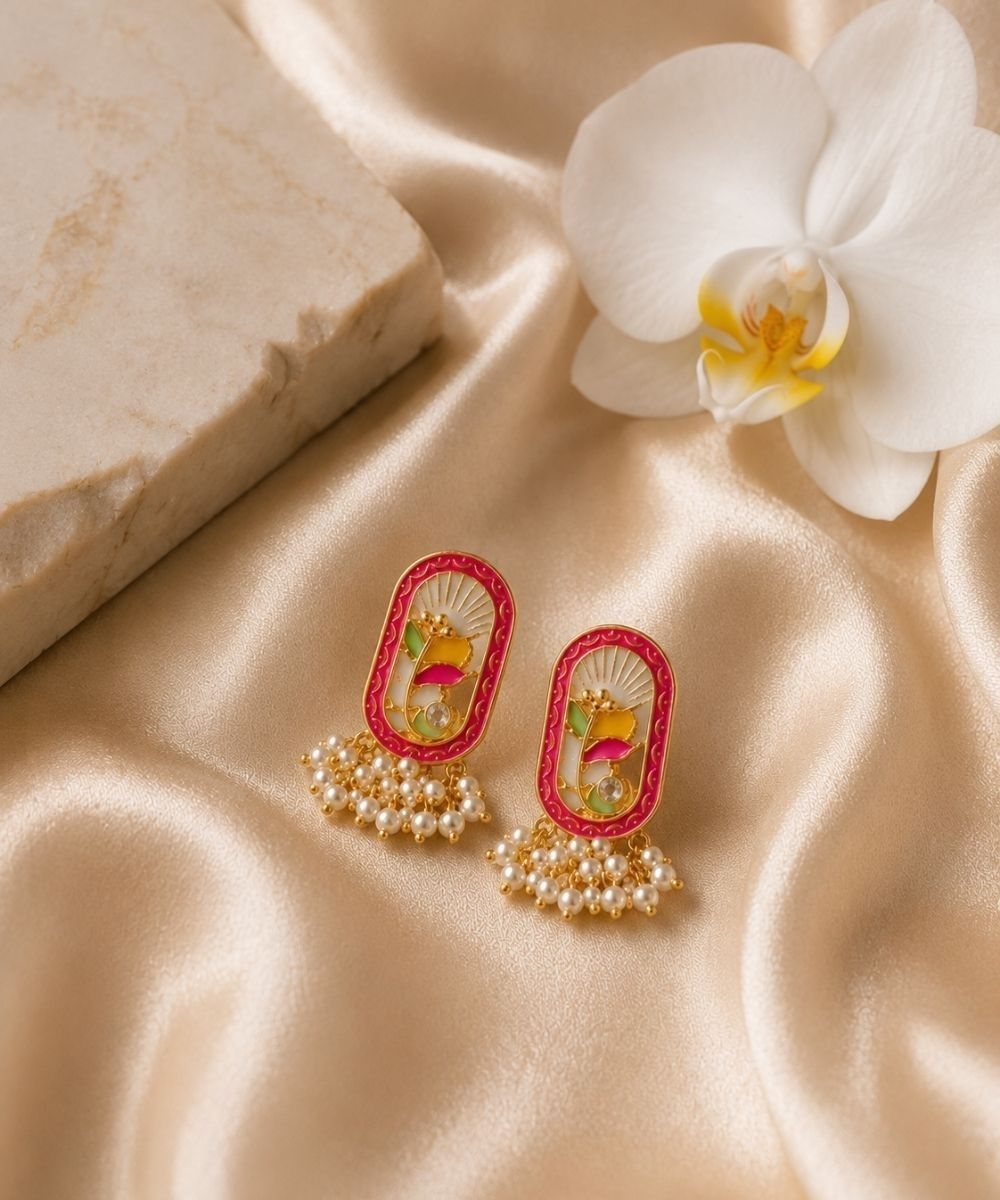 Gold-Plated Red Pearl Stud Earrings