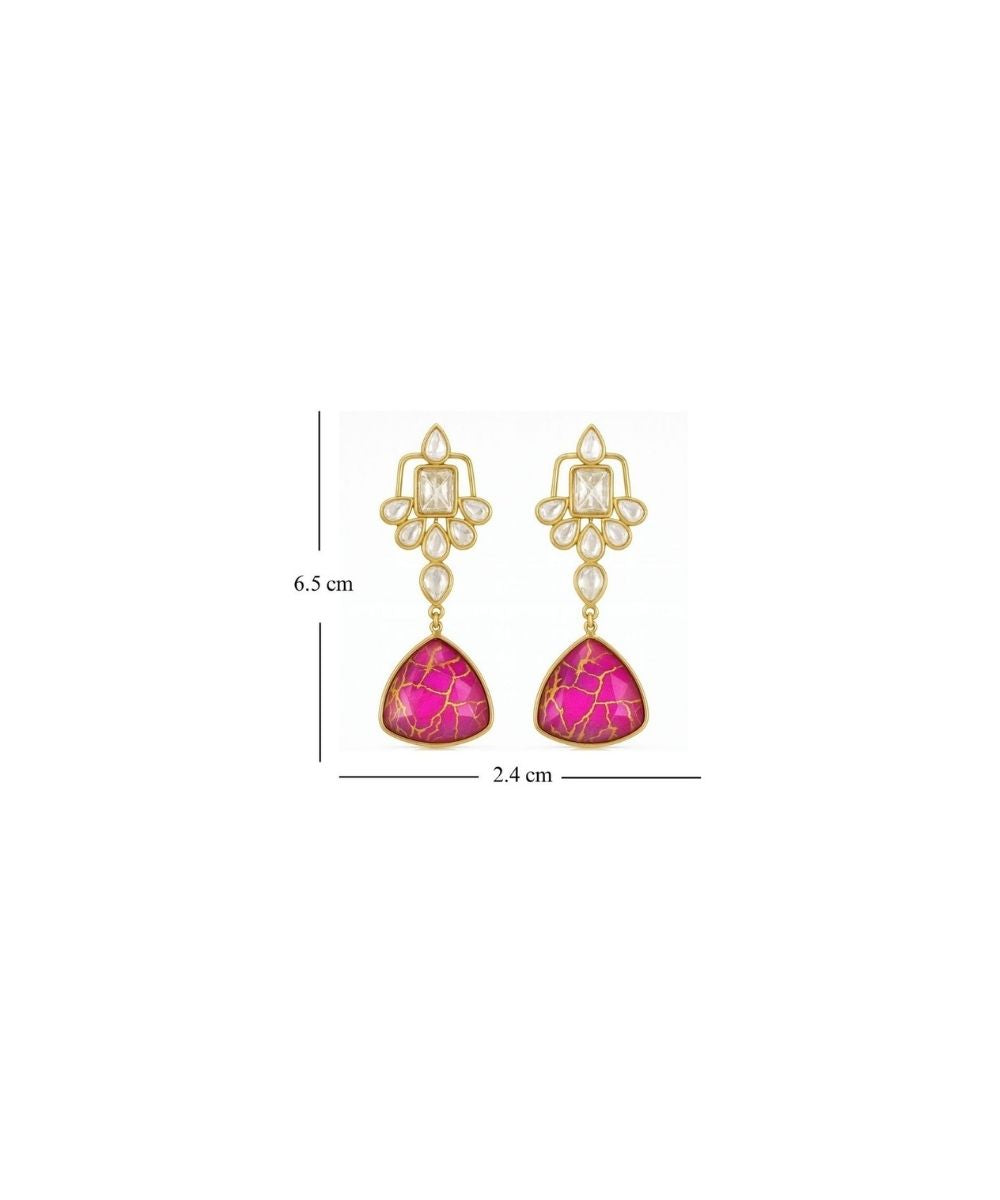 Gold Plated Pink Kundan Drop Earrings