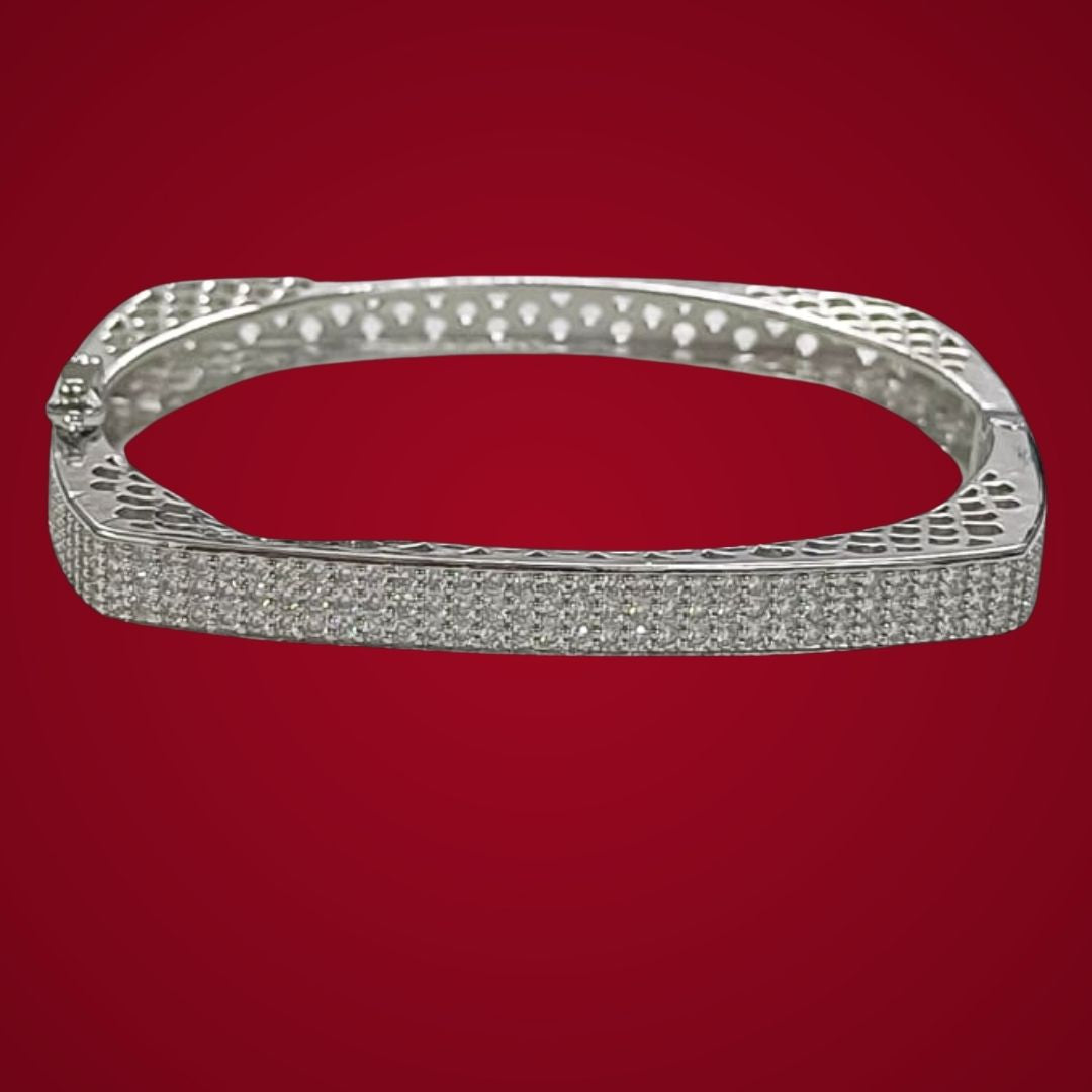 Silver Regal Glam Rhodium-Plated Square Bangle – Bold, Chic & Timeless