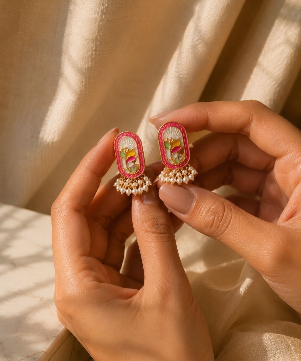 Gold-Plated Red Pearl Stud Earrings