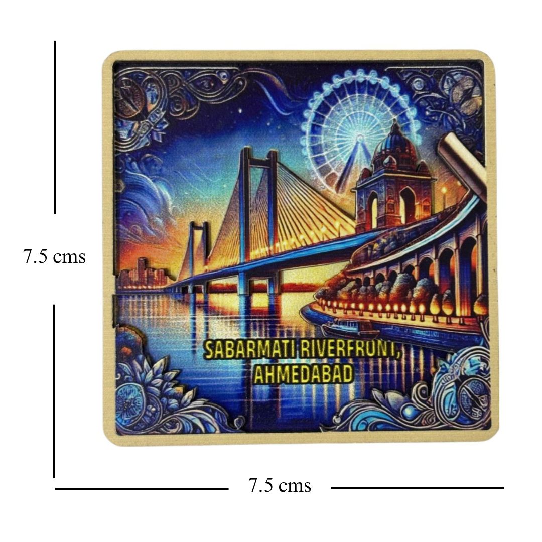 Sabarmati Splendor: Ahmedabad’s Riverfront Reverie – Souvenir Wooden Fridge Magnet
