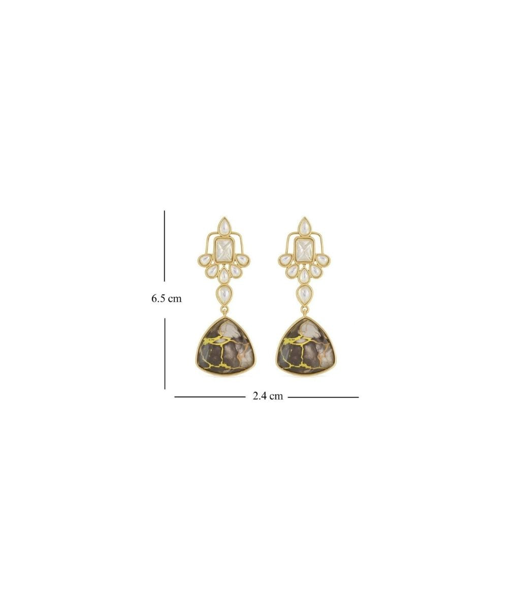 Gold Plated Black Kundan Drop Earrings