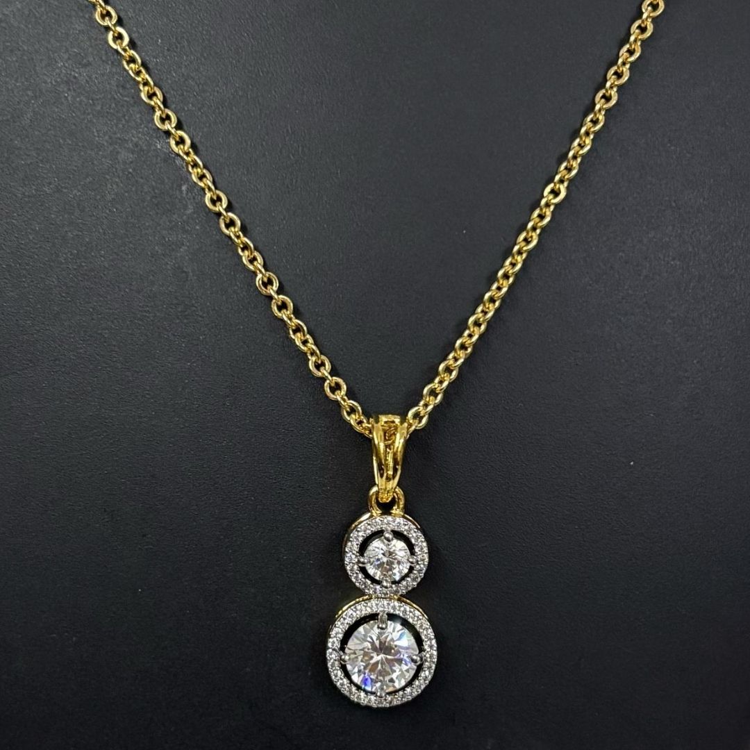 Gold Plated Halo Cubic Zirconia Pendant & Stud Earrings Set