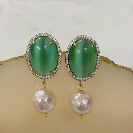 BDiva 18k Gold Plated Emerald Radiance Statement Earrings with a Fusion of Luxe and Elegance