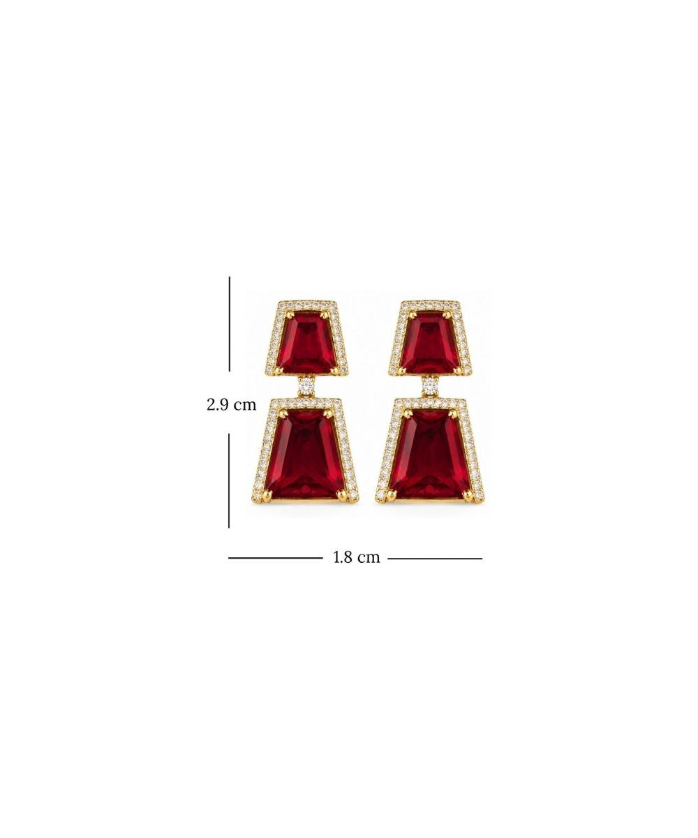 Gold Plated Red Cubic Zirconia Drop Earrings