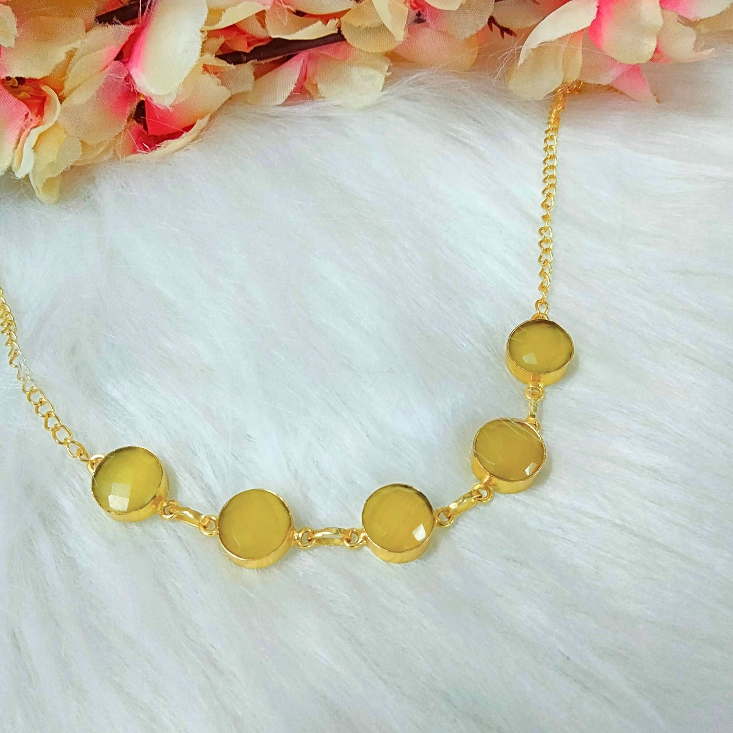 Bdiva 18K Gold Plated Five Stone Yellow Citrine Necklace.
