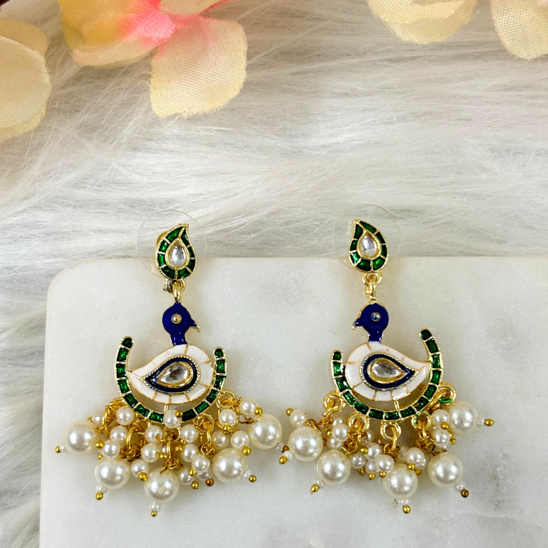 BDiva 18k Gold Plated Regal Peacock Pearl Drop Earrings with a Blend of Tradition and Modern Grace