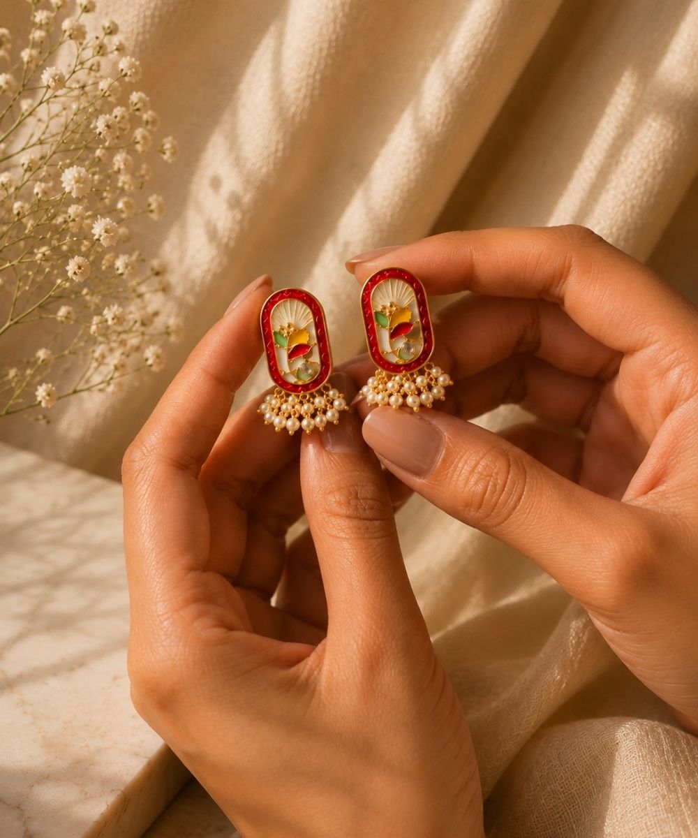 Gold-Plated Pink Pearl Stud Earrings