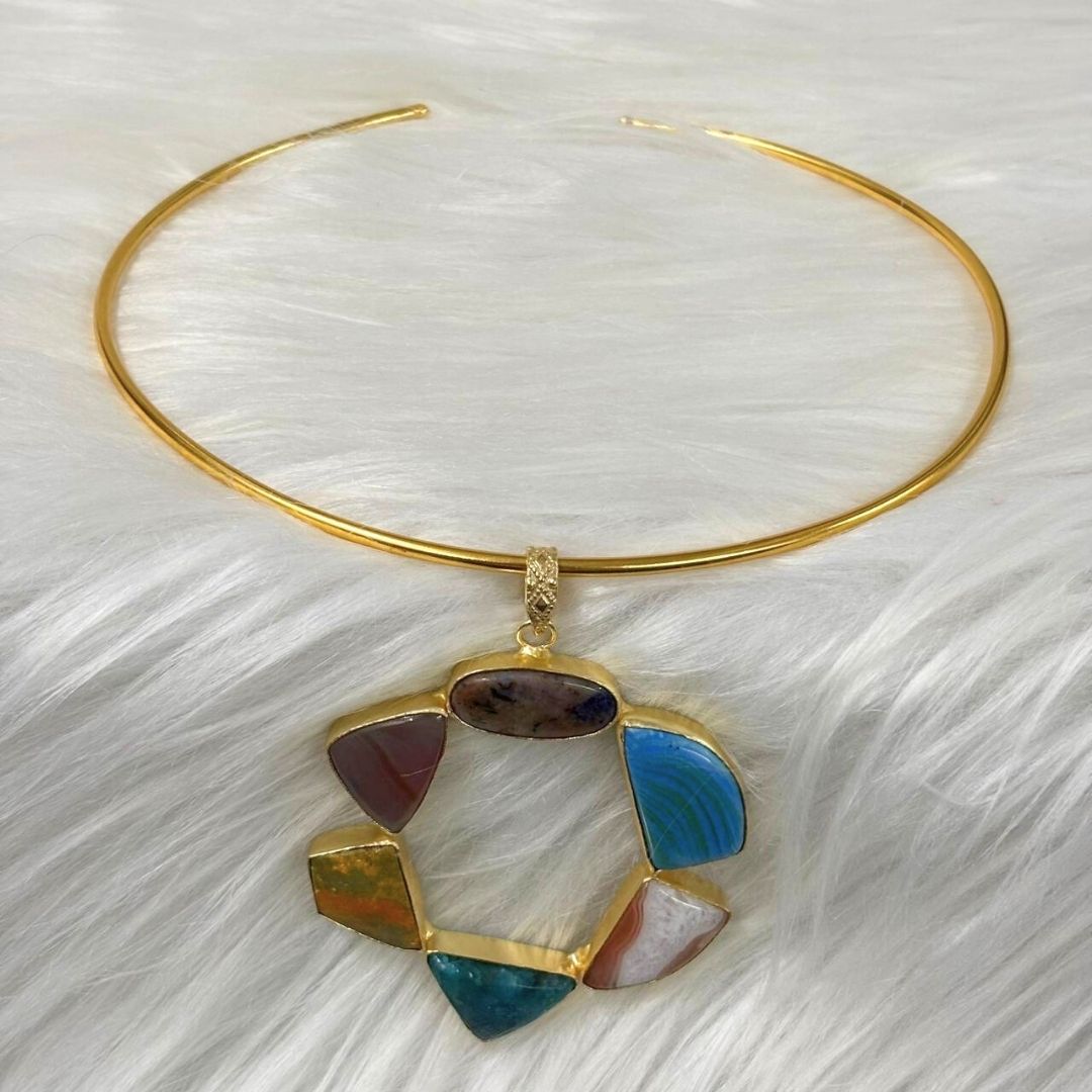 Circle Gold-Plated Multi-Stone Necklace