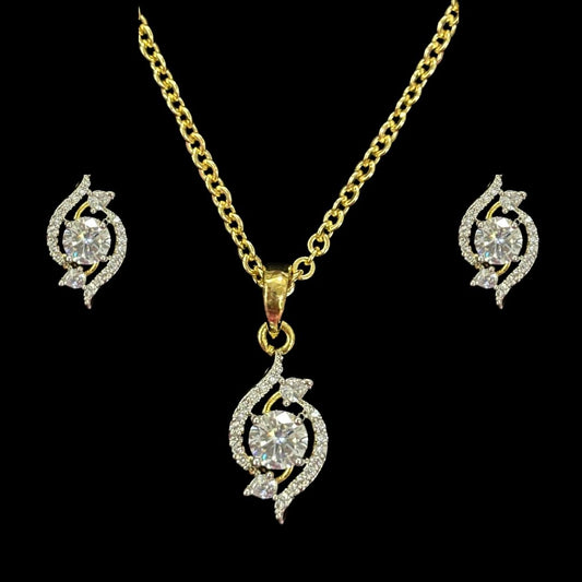 Gold Plated Bloom Solitaire Pendant & Earrings Set – Graceful, Elegant & Timeless