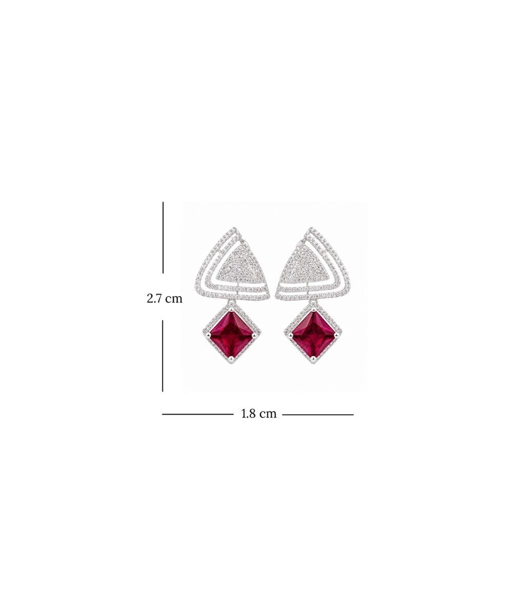 Rhodium Plated Red Ruby Earrings