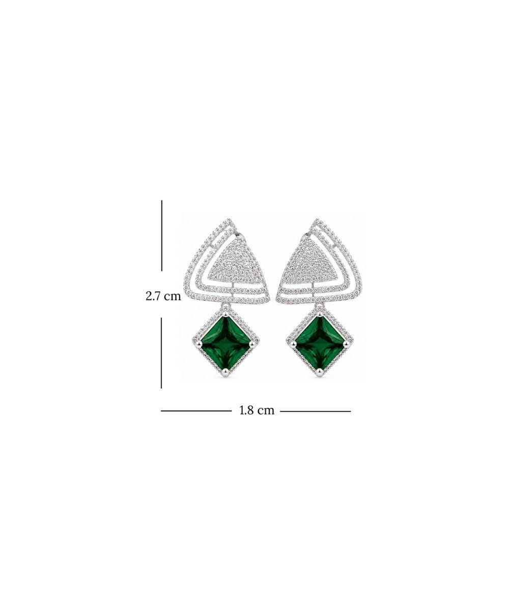 Rhodium Plated Green Topaz Earrings