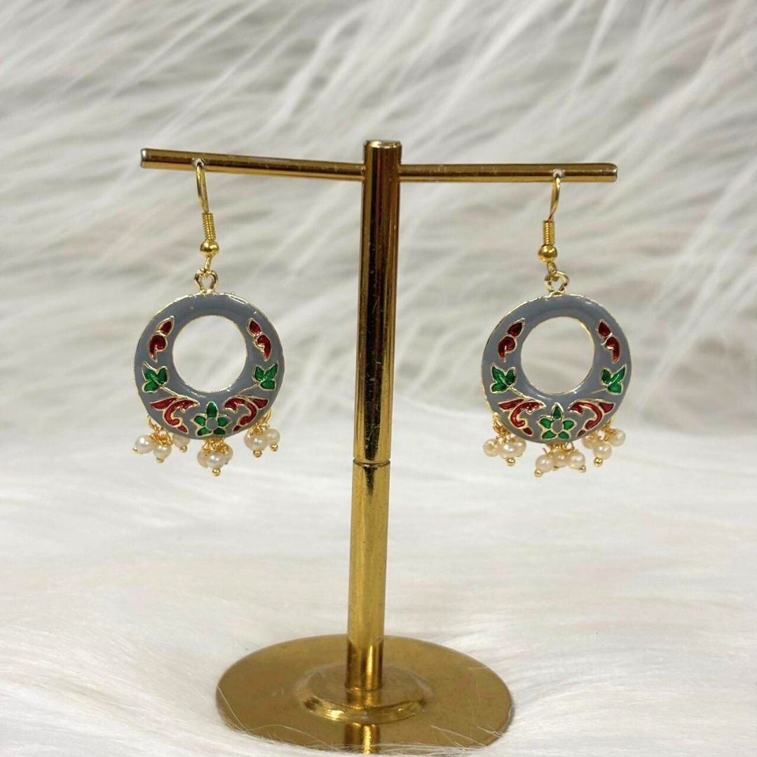 Gold-Plated Enamel Pearl Earrings