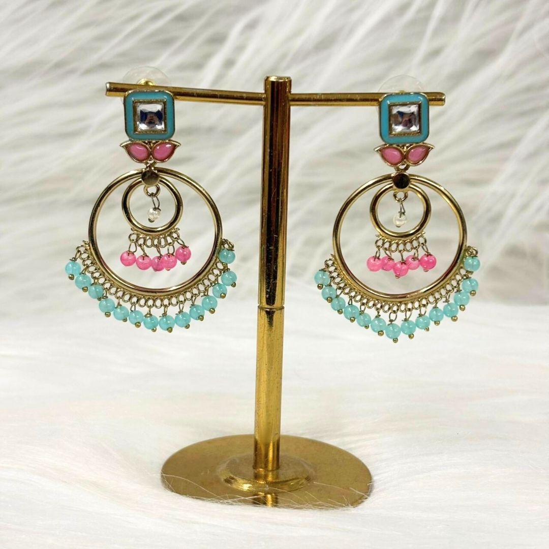 Gold-Plated Kundan Hoop Pearl Earrings