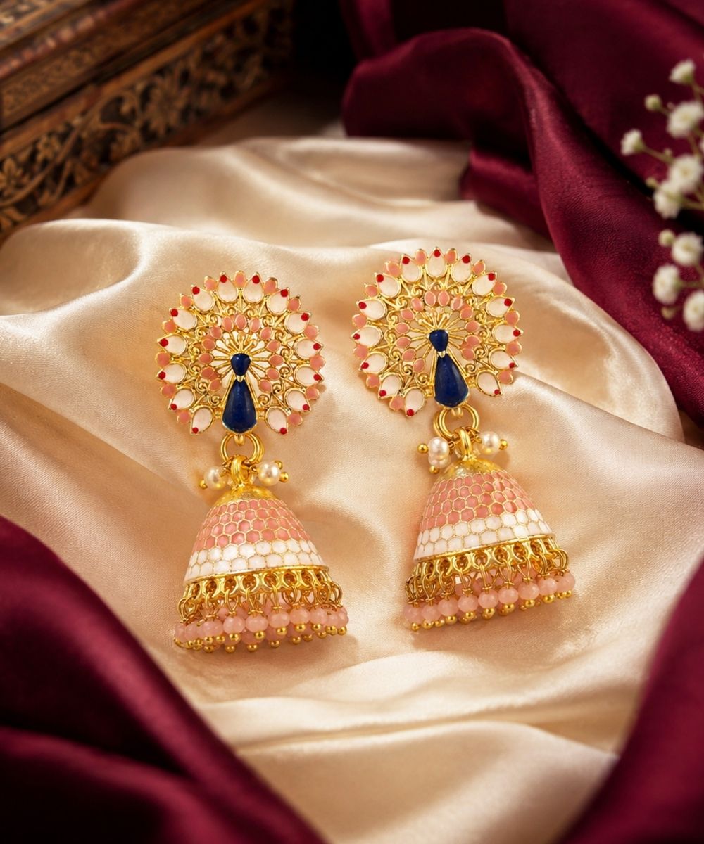 Gold Plated Peacock Style Jhumki Earrings