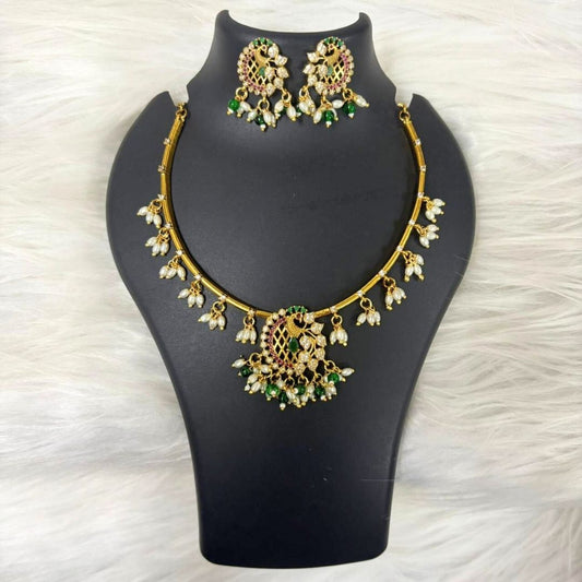 Gold Plated Kundan & Pearl Choker Set