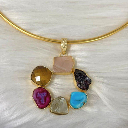 Circle Gold-Plated Multi-Stone Necklace