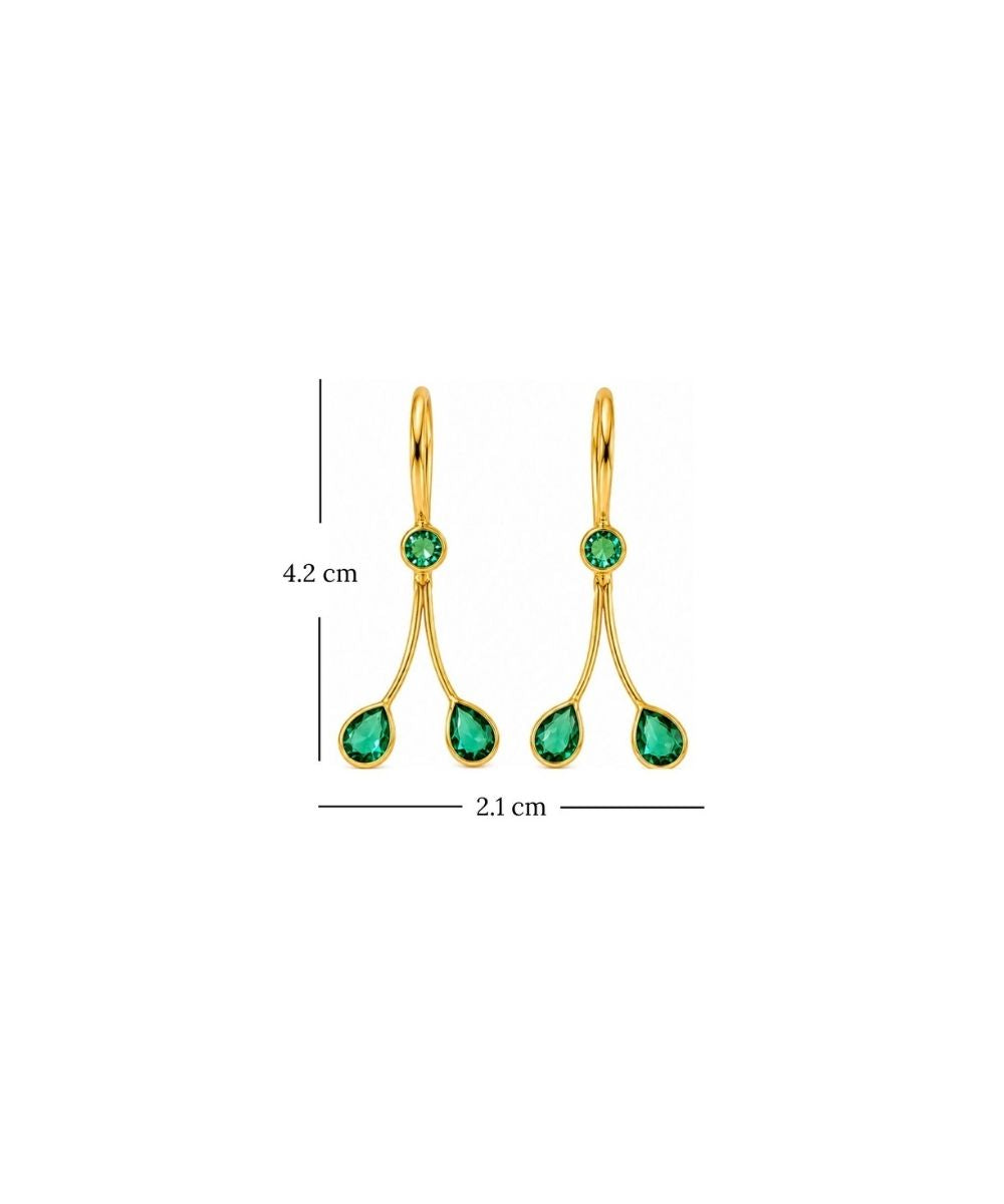 Gold Plated Green Cubic Zirconia Drop Earrings