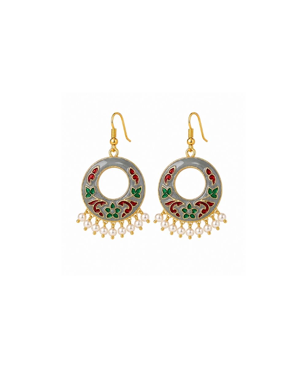 Gold-Plated Enamel Pearl Drop Earrings
