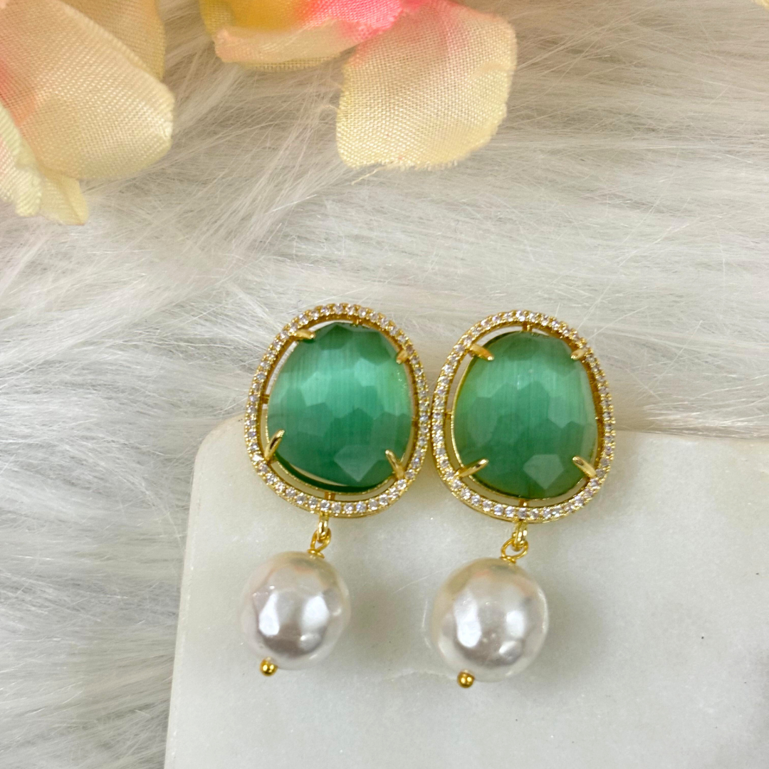 BDiva 18k Gold Emerald Radiance Statement Earrings with a Fusion of Luxe and Elegance