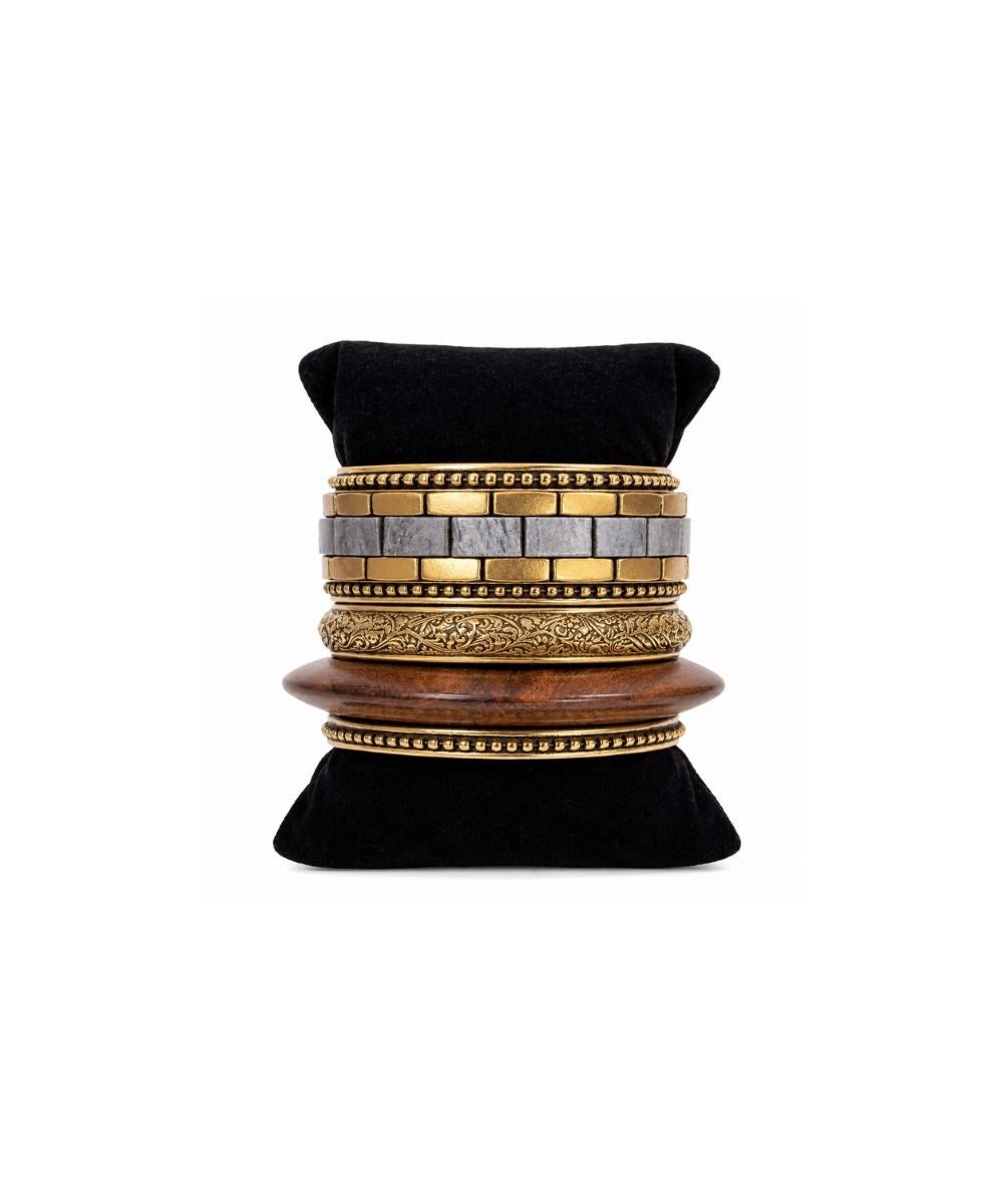 Gold Plated Stone Chips Set of Bangles