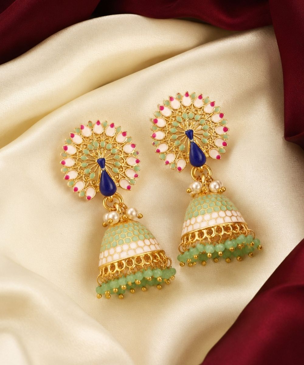 Gold Plated Peacock Style Jhumki Earrings