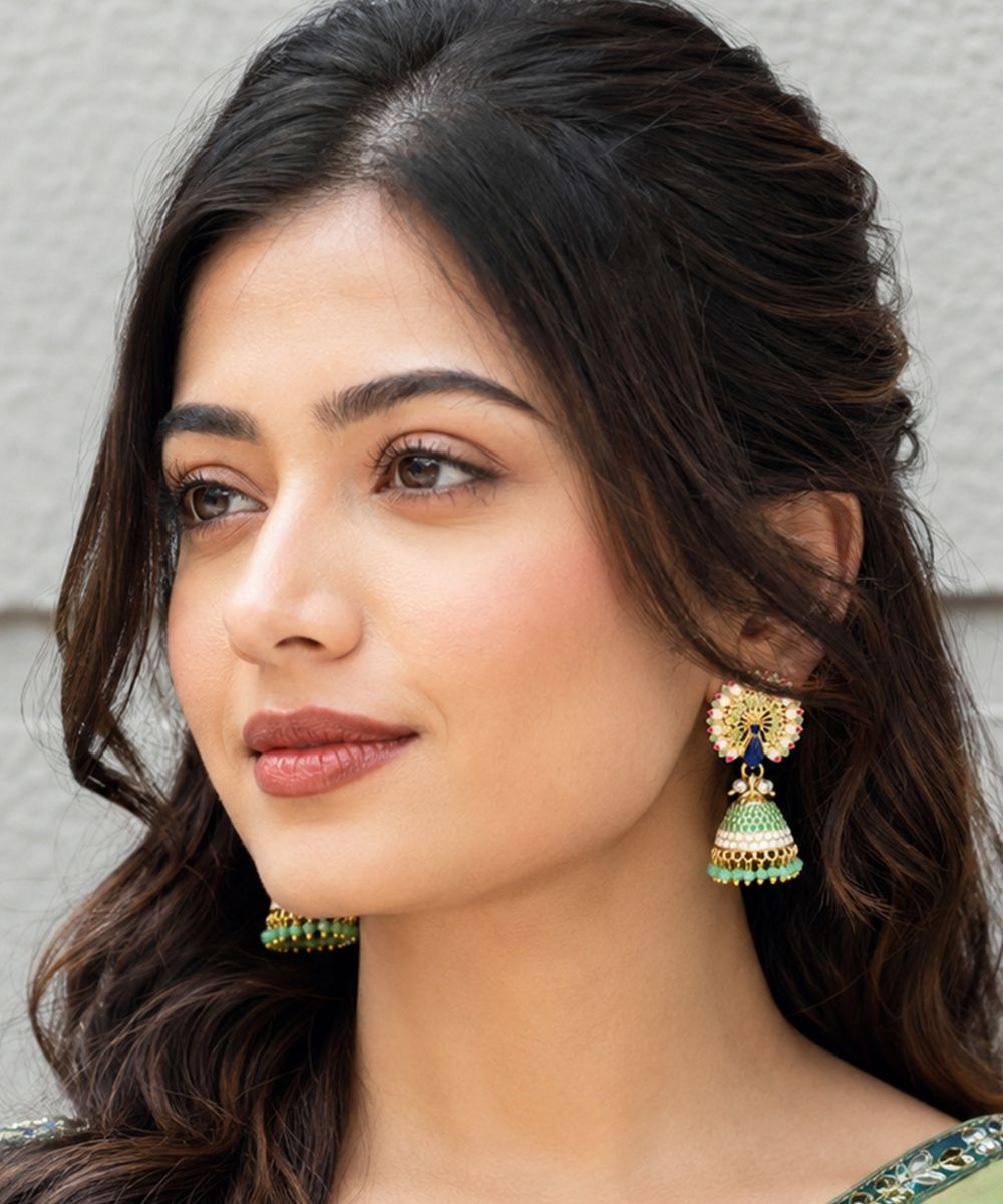 Gold Plated Peacock Style Jhumki Earrings