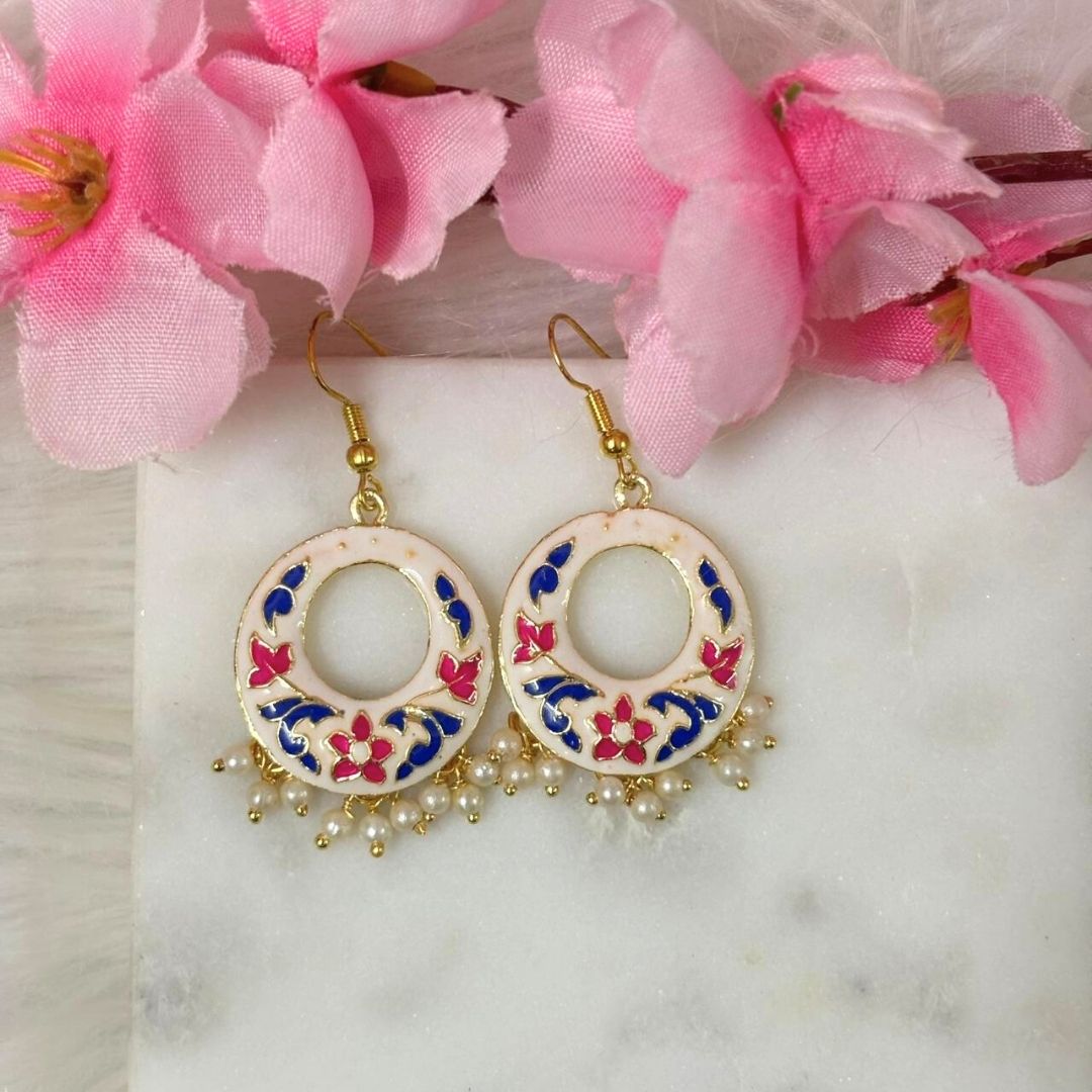 Gold-Plated Enamel Pearl Earrings