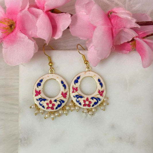 Gold-Plated Enamel Pearl Earrings