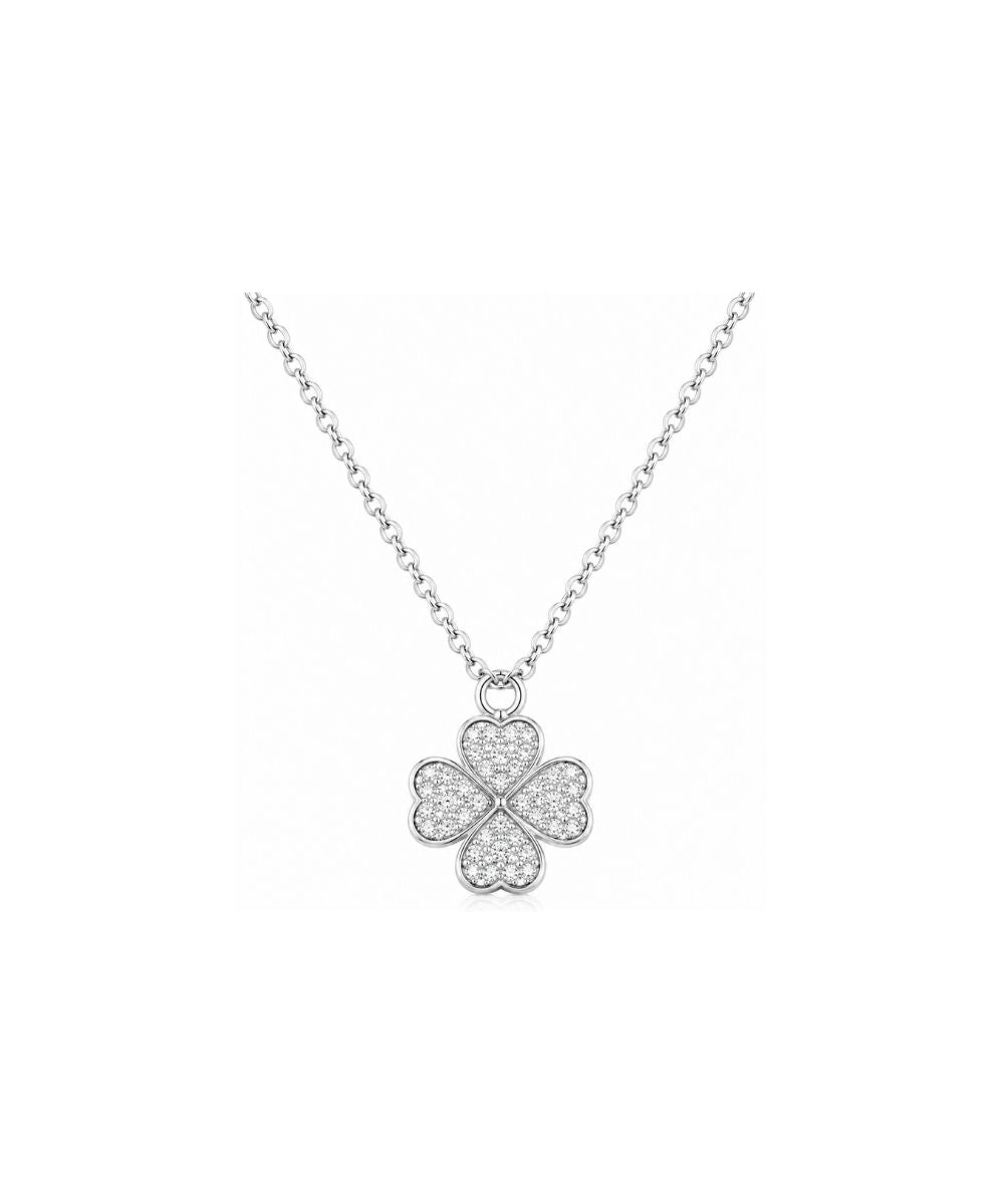Rhodium Plated Clover Pendant with CZ Stones