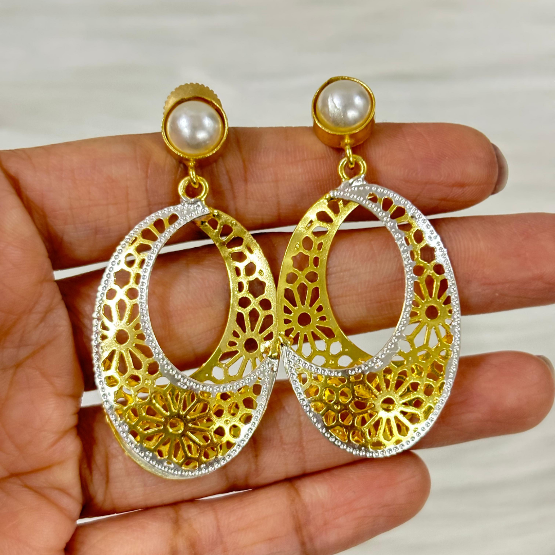 Bdiva Lightweight Dual-Tone Filigree Crescent Earrings with Elegance & Modern Glamour