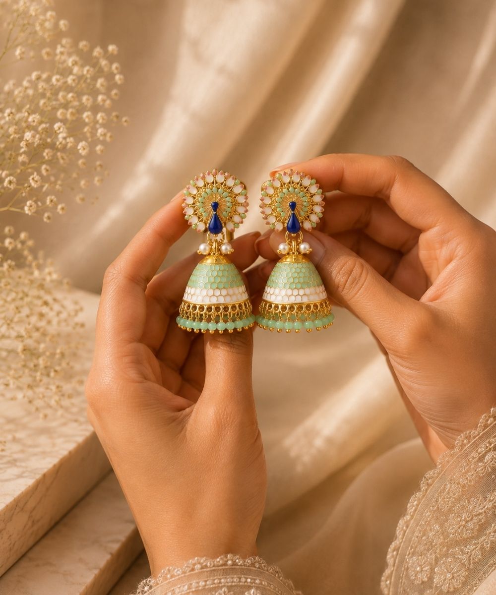 Gold Plated Peacock Style Jhumki Earrings