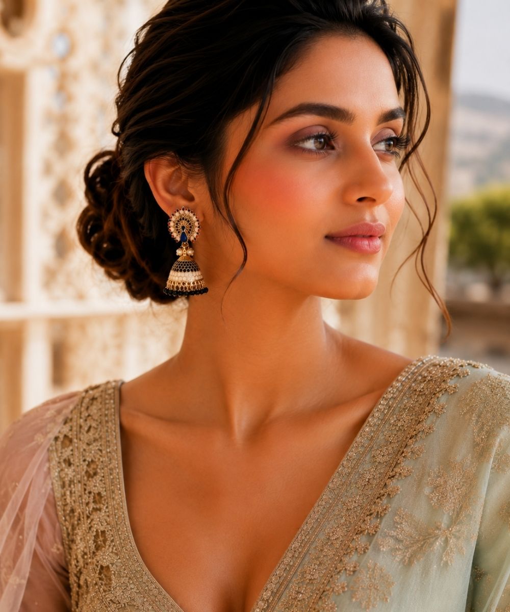 Gold Plated Peacock Style Jhumki Earrings