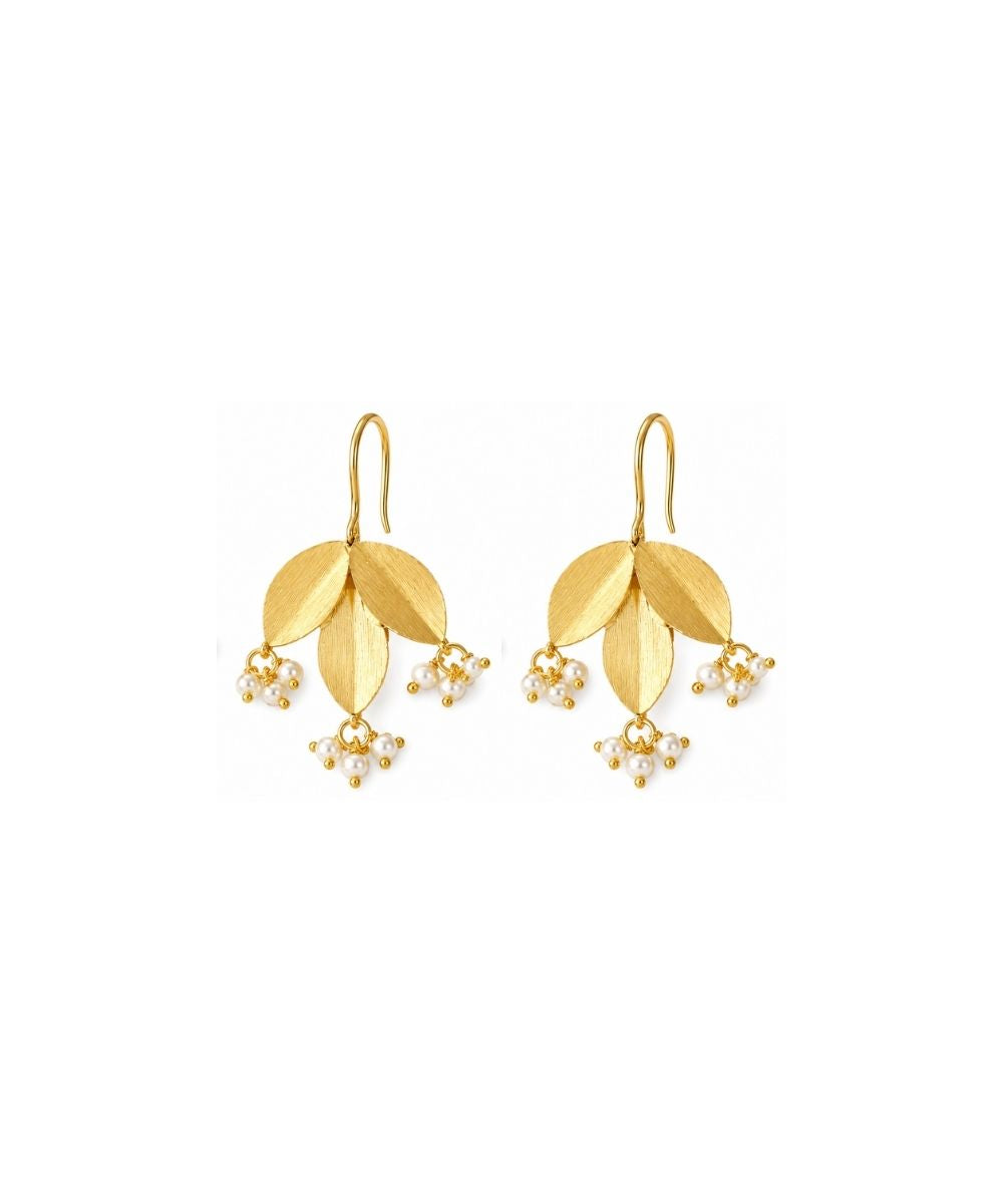 Gold-Plated Leaf Pearl Drop Earrings