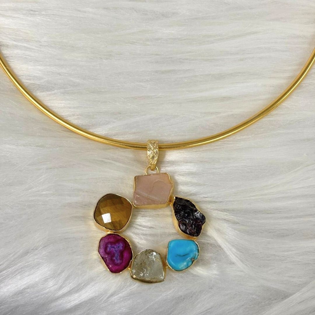 Circle Gold-Plated Multi-Stone Necklace