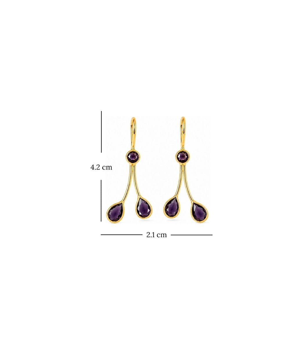 Gold Plated Purple Cubic Zirconia Drop Earrings