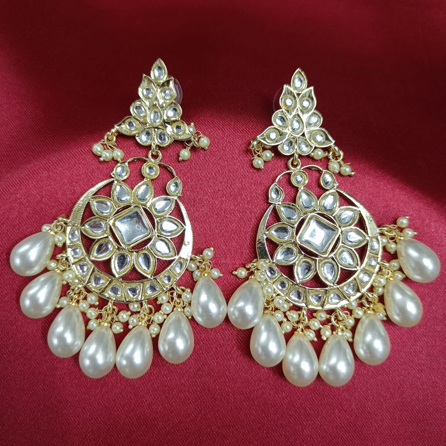 Bdiva 18K Gold Plated  Kundan Chandbali Earring with Semi Cultured Pearls.