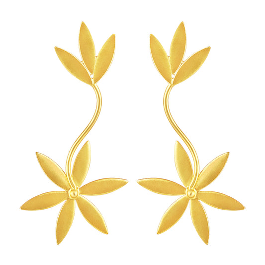 BDiva Lightweight Leaf Drop Floral Drop 18K Gold Plated Earrings