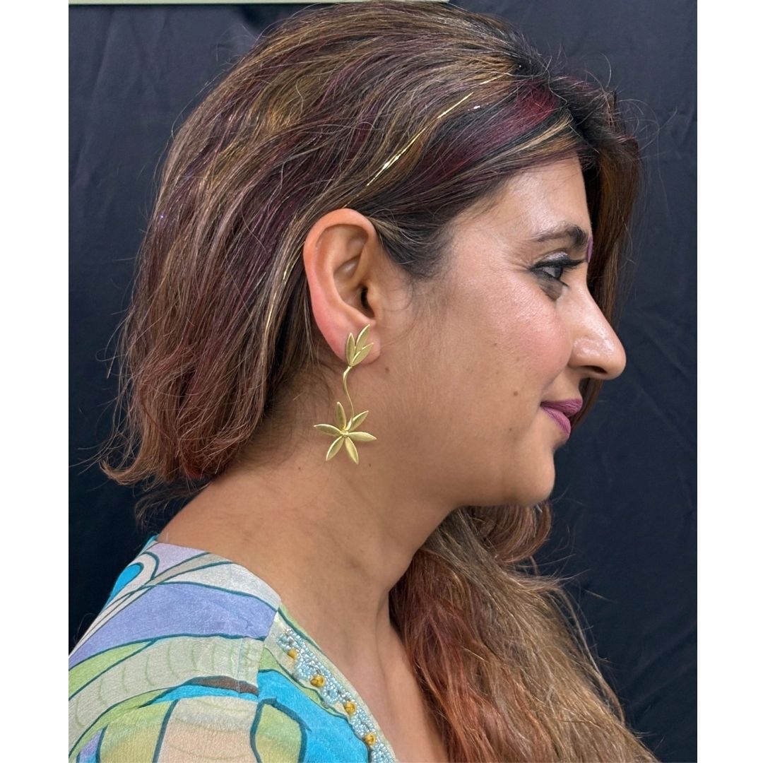 BDiva Lightweight Leaf Drop Floral Drop 18K Gold Plated Earrings
