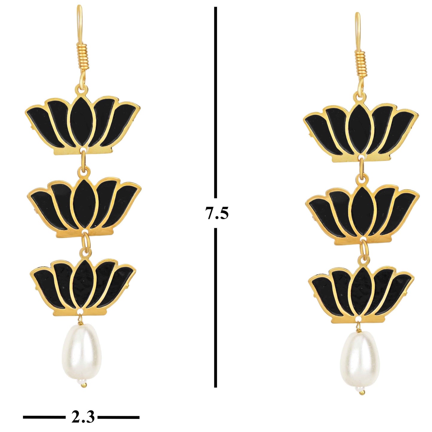 Bdiva 18K Gold Plated Light Weight Black Lotus Earrings.