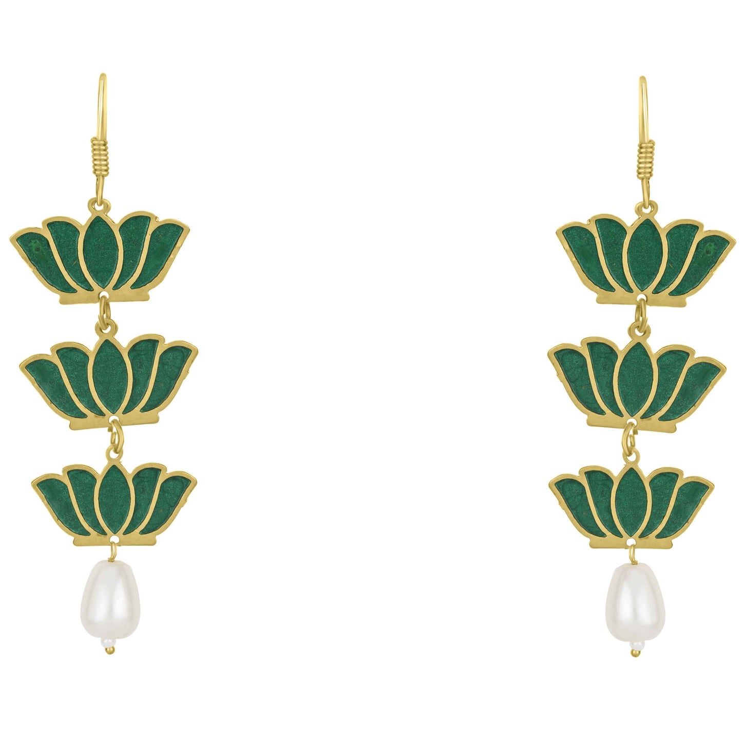 Bdiva 18K Gold Plated Light Weight Green Lotus Earrings.