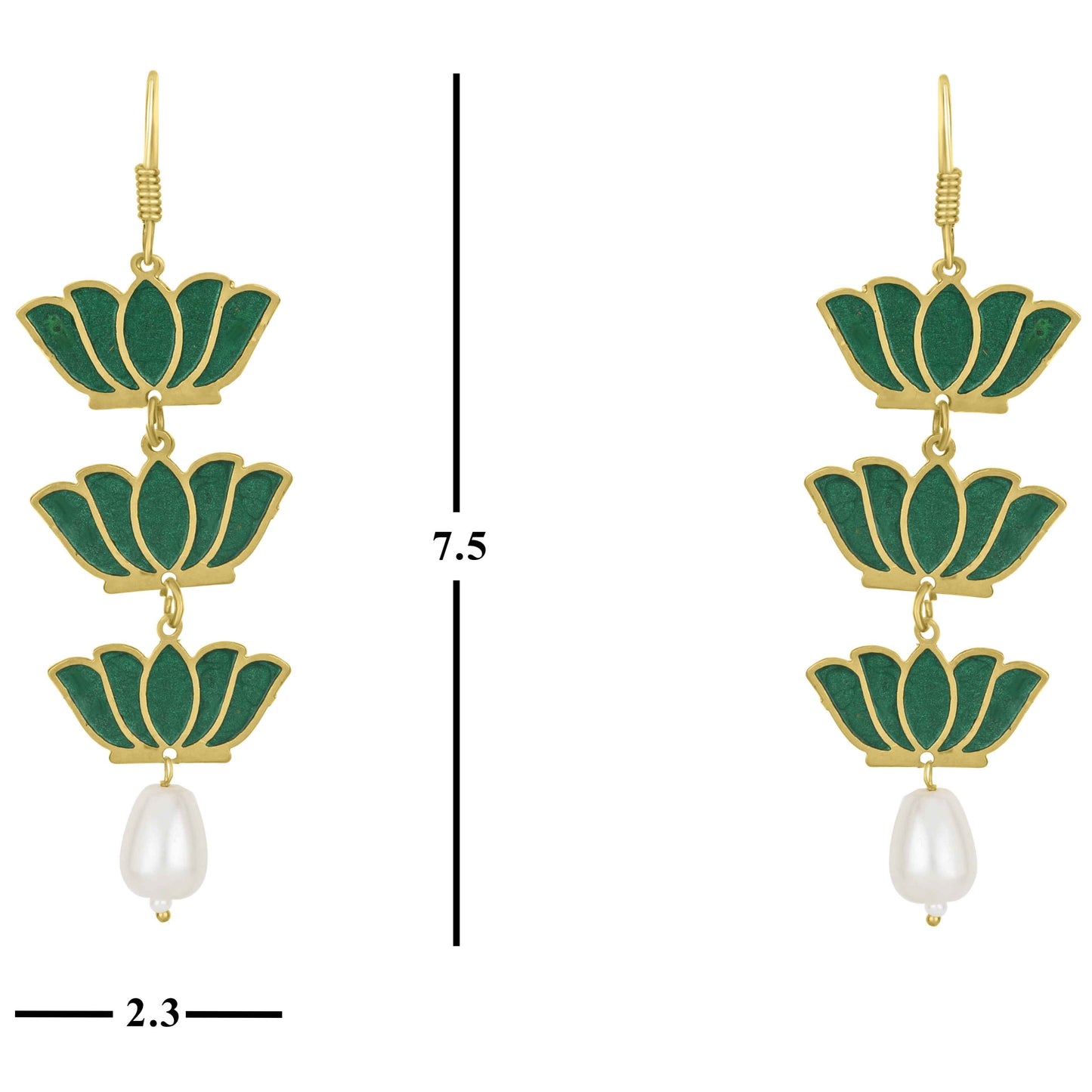 Bdiva 18K Gold Plated Light Weight Green Lotus Earrings.