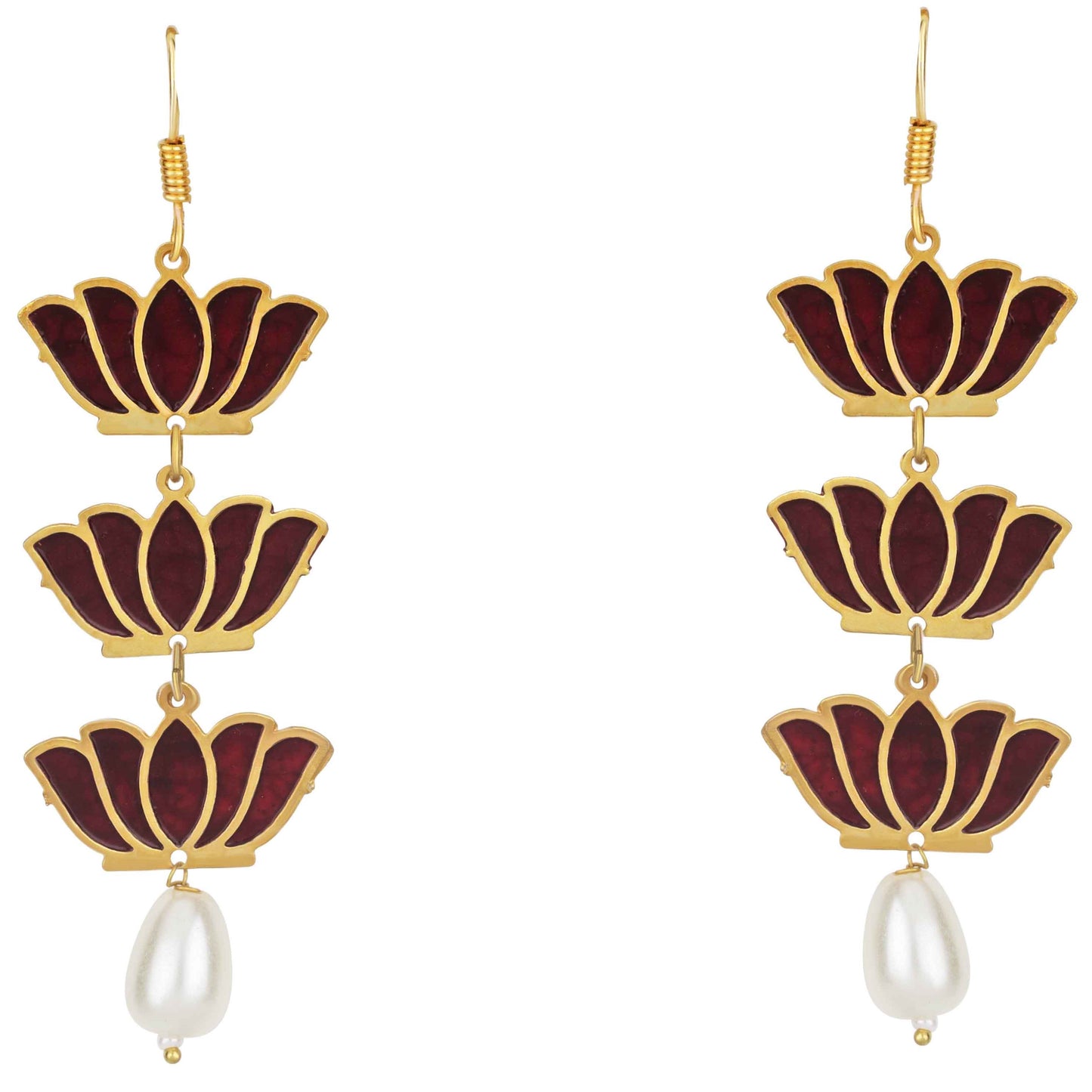 Bdiva 18K Gold Plated Light Weight Red Lotus Earrings.